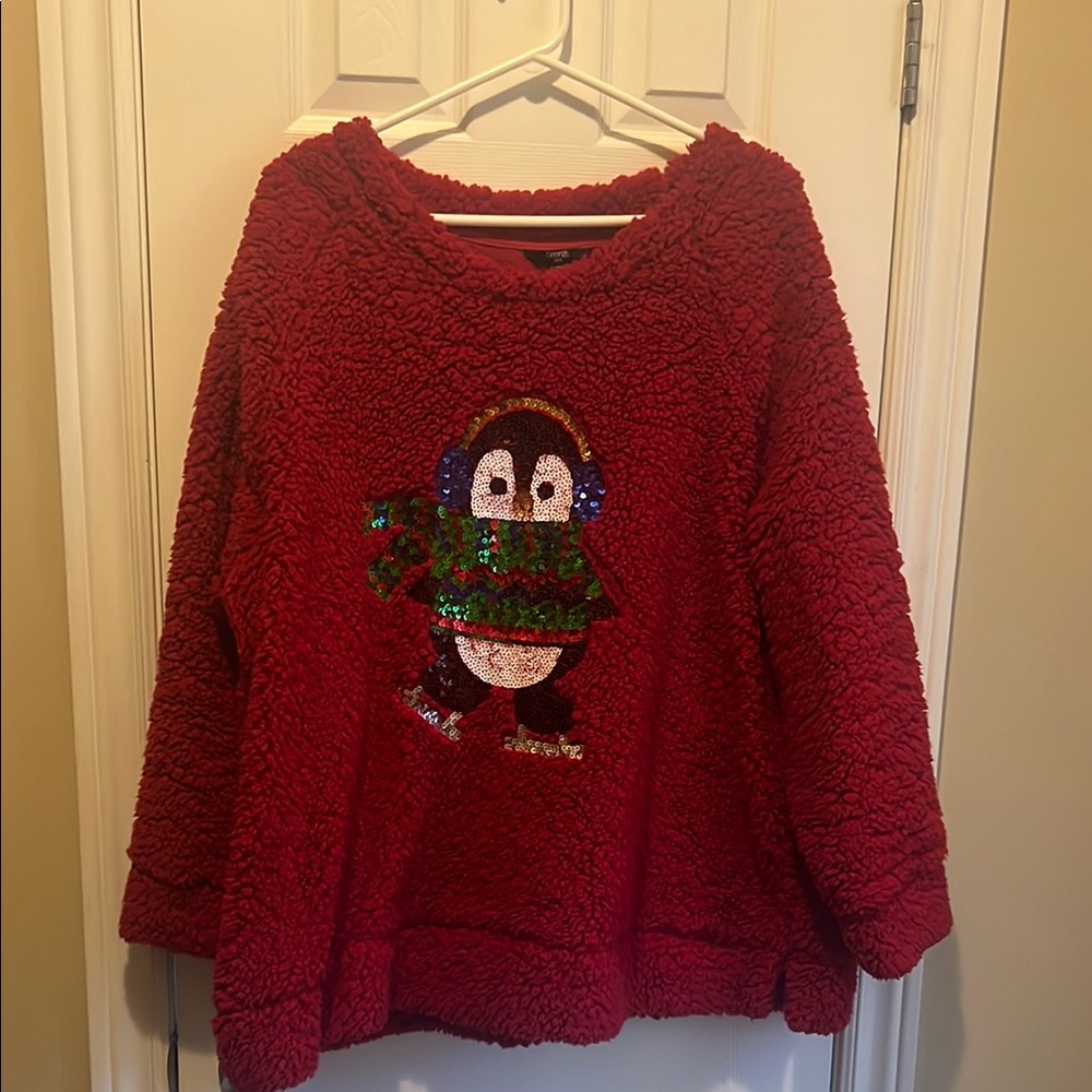 Festive Burgundy Penguin Pullover Sweater